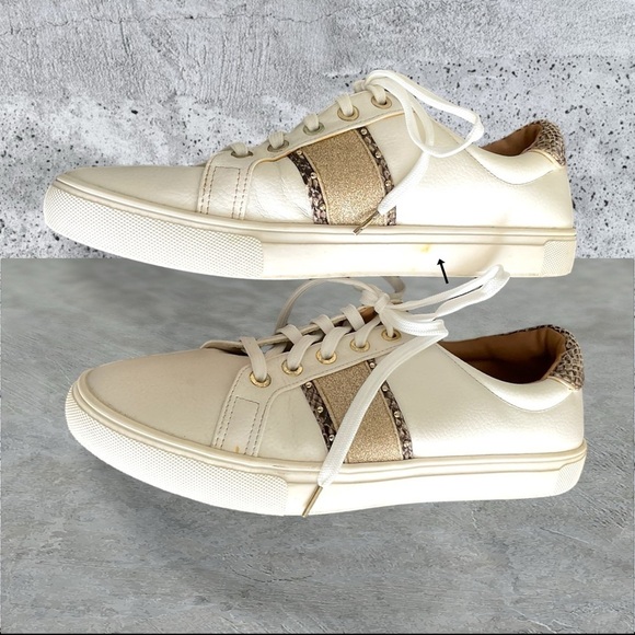 H&M White Gold Women Snakeskin Low Top Drawstring Sneaker Leather SZ 8.5 - Picture 6 of 10